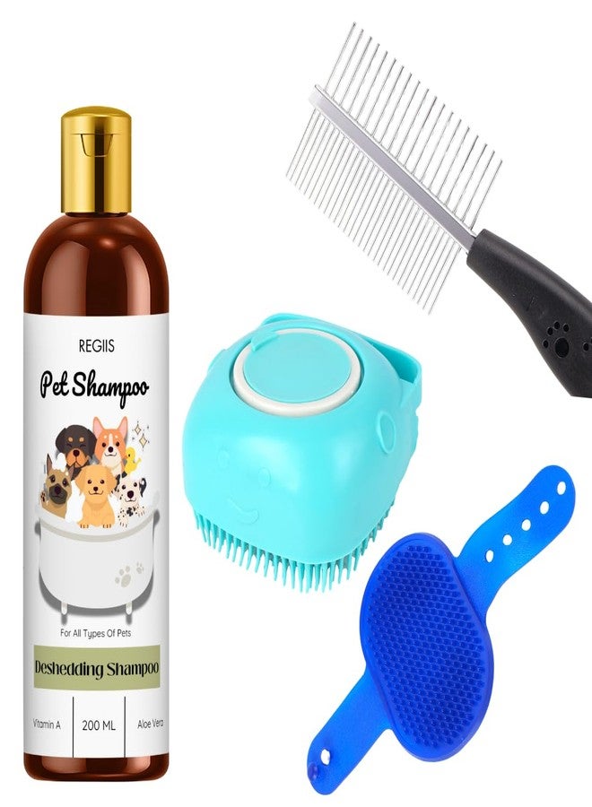 مجموعة العناية بالحيوانات الأليفة، شامبو لإزالة الشعر الزائد مع فيتامين أ والصبار، 200 مل، فرشاة احترافية للكلاب ومجموعة أدوات تدليك (عبوة من 4 قطع) - Image 1